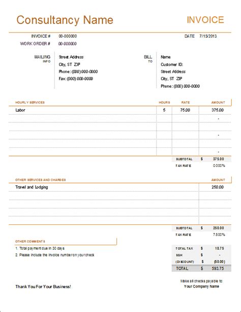 Consultant Invoice Template For Excel