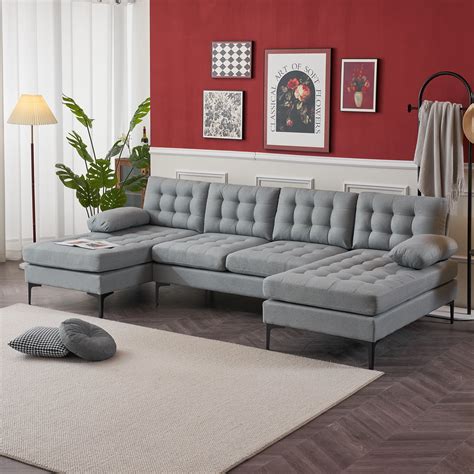 Zimtown Convertible Sectional Sofau Shaped Couch With Double