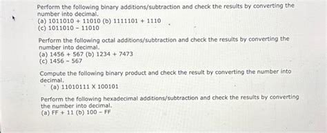 Solved Perform The Following Binary Additionssubtraction