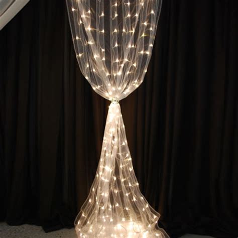 12ft White Organza Curtain With Warm White Led Lights