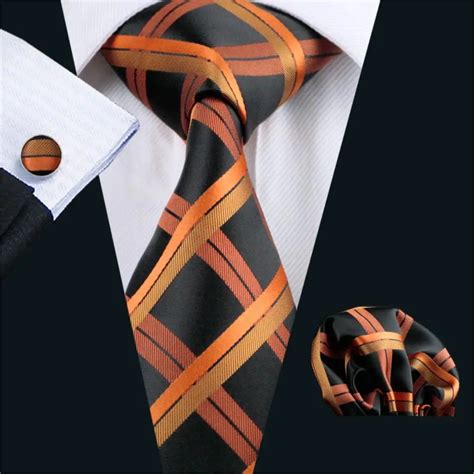 Fa 344 Men S Tie Orange Plaid Silk Jacquard Woven Classic Tie Hanky