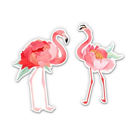 Beautiful Pink Flamingos With Flowers 8 Vinyl Sticker For Car