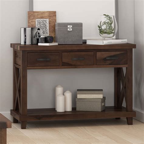 Festnight Wooden Console Table Hallway Table With 3 Drawers And 2 Shelf