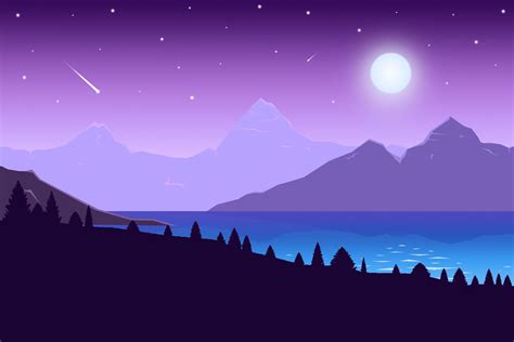Night Time Mountains Flat Landscape Landscape Wallpaper Desktop