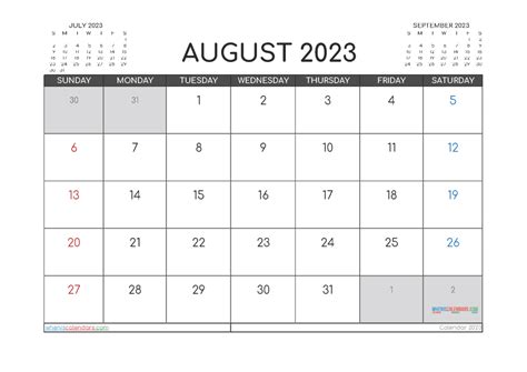 Free August 2023 Calendar Template 23228