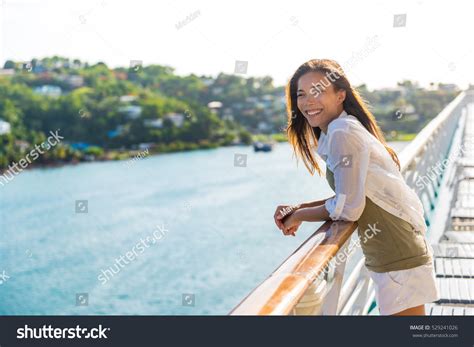 Cruise Ship Vacation Asian Woman Relaxing Stock Photo