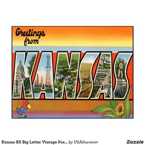Kansas Ks Big Letter Vintage Postcard Postcard Postcard Art Vintage