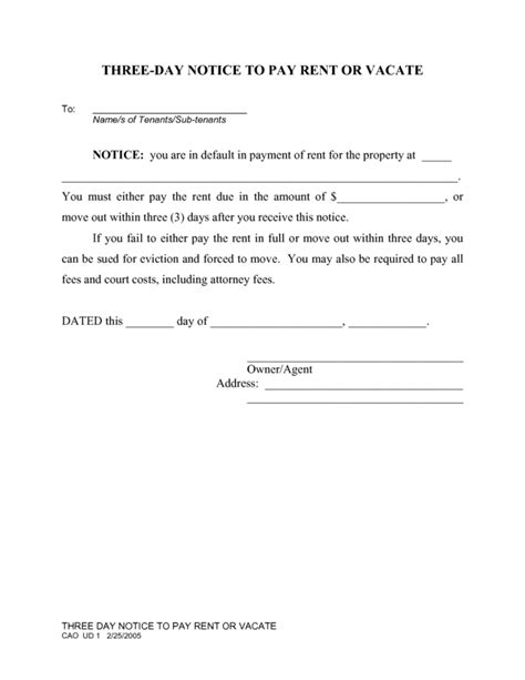 Printable Eviction Notice Template Excel Tacitproject