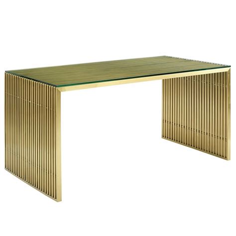 Modern Dining Table In Gold Stainless Steel Finish Aptdeco