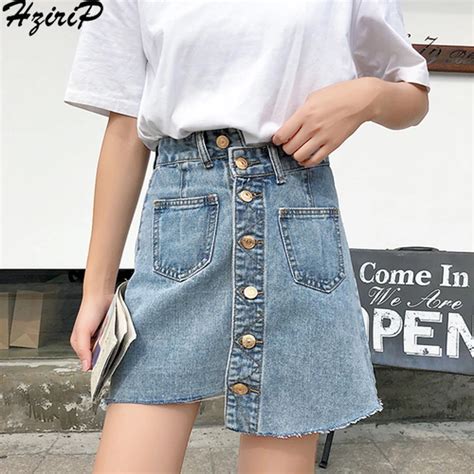 hzirip hot denim skirt women 2018 summer high waist short skirt single breasted high quality