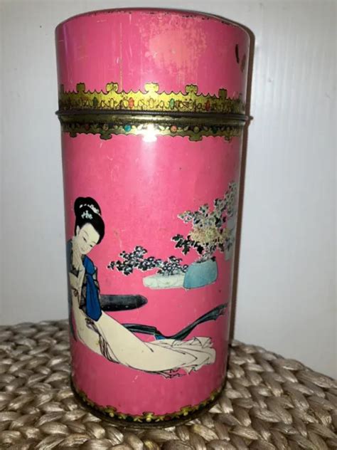 antique vintage japanese tea tin caddy canister with lid geisha girl 24 99 picclick