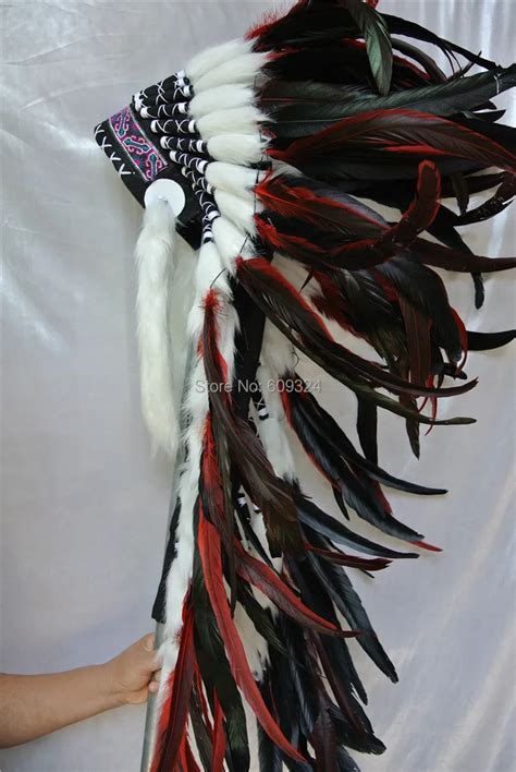 Red And Black Big Indian Feather Headdress Handmade Feather Costumes 42inch High Handmade