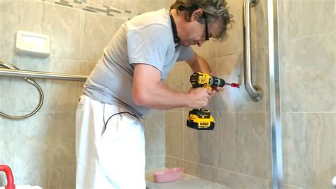 How To Install A Grab Bar Part 1 In The Bathroom Tile Shower Wall