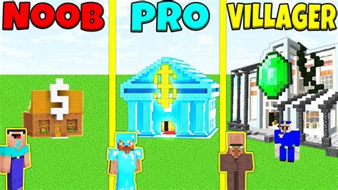 Minecraft Battle Noob Vs Pro Vs Villager Bank Build Challenge