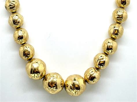 Vintage TRIFARI Signed Textured Ball Bead Gold Tone Necklace EBay