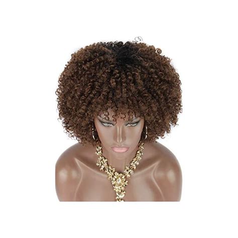 Kalyss Short Kinky Curly Wigs For Women Ombre Brown With Black Roots