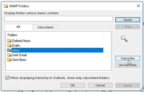 subscribe  specific imap folders  outlook
