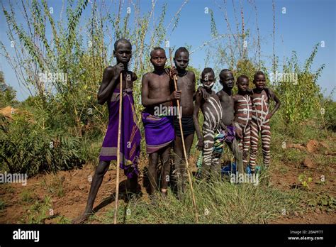 Painted Mursi Babes In Mago National Park Lower Omo Valley Of Ethiopia Stock Photo Alamy
