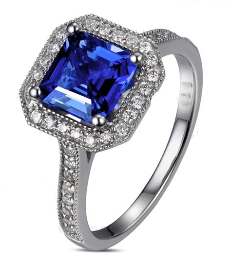 Antique 1 Carat Princess Cut Sapphire And Diamond Engagement Ring In