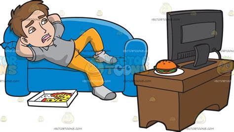 A Lazy Man Watching Tv After Eating Pizza Eat Pizza