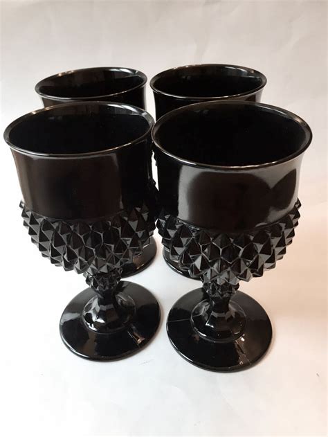 Black Goblets Tiara Cameo Black Glass Goblets Black Water Etsy Vintage Wine Glasses Vintage