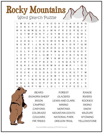 Rocky Mountains Word Search Puzzle Print It Free