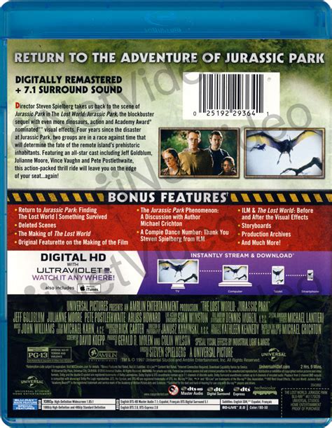 The Lost World Jurassic Park Blu Ray Digital Copy Blu Ray On Blu Ray Movie