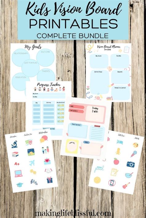 Kids Vision Board Printable Kit Editable Kids Goal Board Etsy