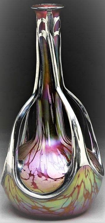 Art Nouveau Silver Overlaid Iridescent Glass Vase