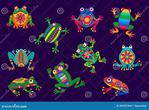 Mexican Frog Animals With Folk Pattern Of Mexico Stock Vector