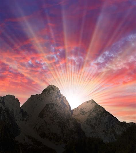 Beautiful Sunset Over A High Mountains Stock Photo