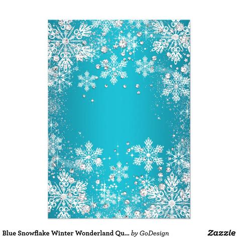 Blue Snowflake Winter Wonderland Quinceanera Invitation In