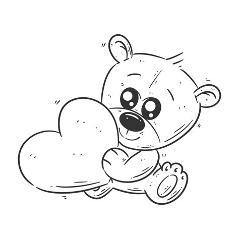 Cute Bear Holding Heart Cartoon Vector For Coloring 27423431 Vector Art