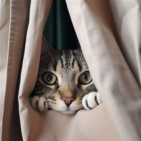 Premium Ai Image Curious Cat Peeking Out From Behind A Curtain