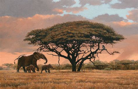 Sunset Elephant And Calves 2008 Johan Hoekstra Wildlife Art African