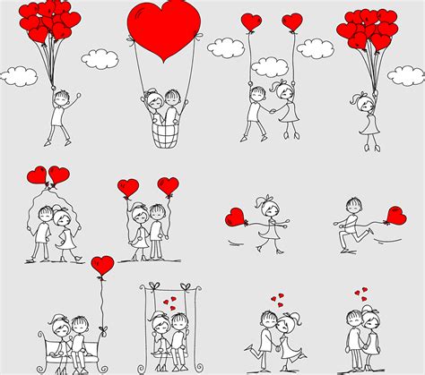 Couples Lovers Holding Hands Stick Figure Love Couple Doodle Kiss