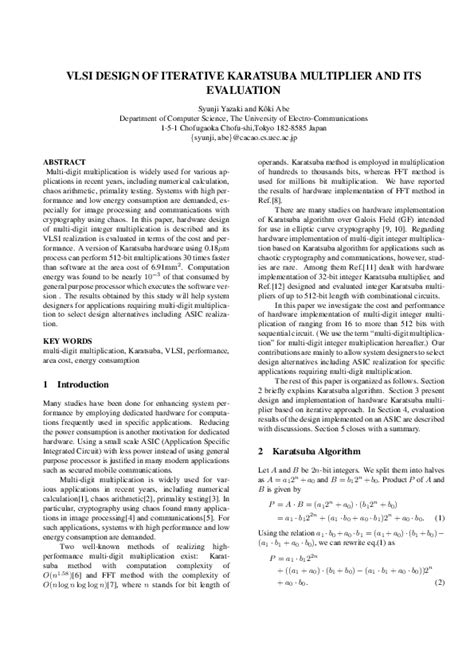 (PDF) VLSI Design of Iterative Karatsuba Multiplier and Its Evaluation | Syunji Yazaki ...