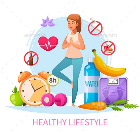 Healthy Lifestyle Cartoon Composition by macrovector ...