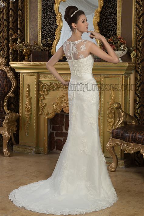 Elegant Sheath Column Lace Sweep Brush Train Wedding Dress