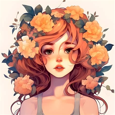 Premium Ai Image Head Of Flowers Flowers On Hair Anime Face Drawing