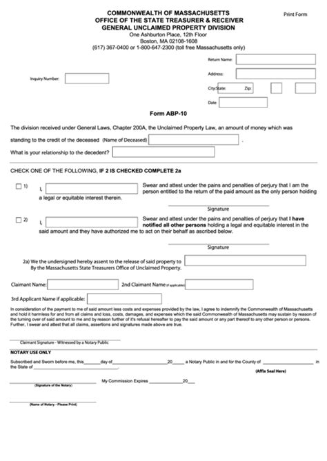It is too full of humans to look like the technology of old. Fillable Form Abp-10 - Ma Unclaimed Property Division - Ma Abandoned Property Division printable ...