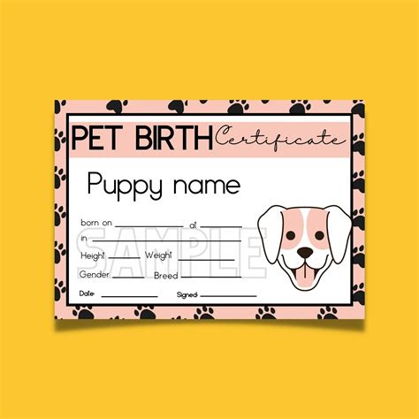 Free Printable Dog Birth Certificate