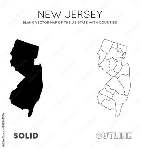 New Jersey Map Blank Vector Map Of The Us State With Counties Borders
