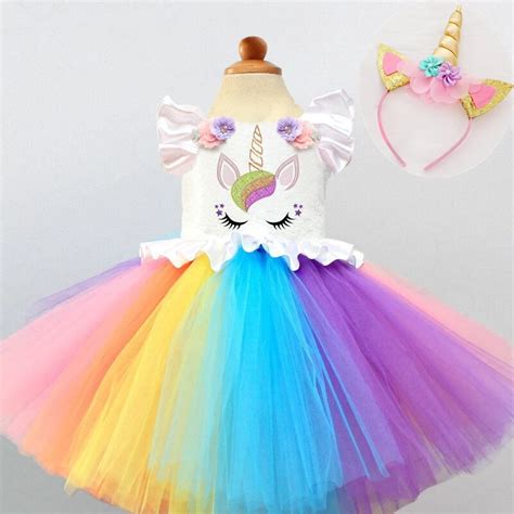 Kid Girls Unicorn Rainbow Dresses Princess Girl Halloween Festival