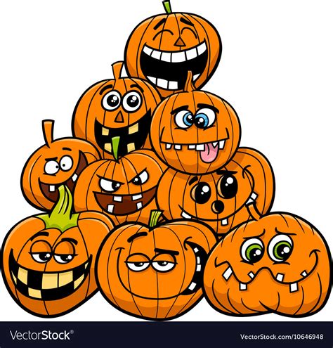 Cartoon Halloween Pumpkins Group Royalty Free Vector Image