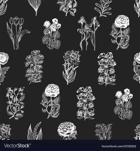 Hand Drawn Flower Seamless Pattern Flowers Sketch Vector Image