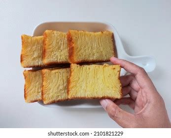 Sliced Bika Ambon Indonesian Traditional Food Stock Photo