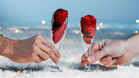 Hands Are Clinking Little Glasses Of Champagne Stock Image Image Of Passion Love 238301639