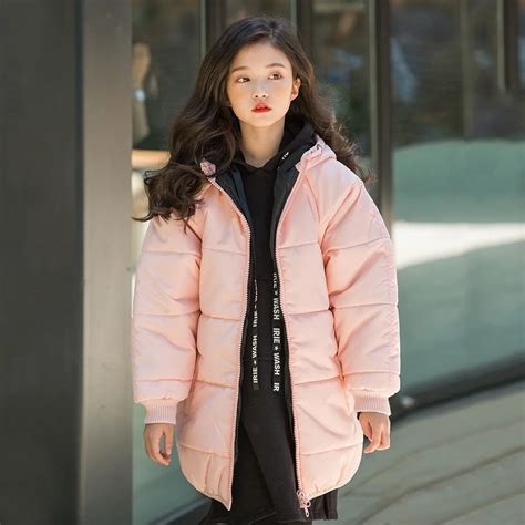 Christmas Cotton Padded Parkas Teen Winter Coat Girl Long Red Pink