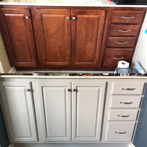 Refinished vanity with the Behr color Silver Bullet. | French style